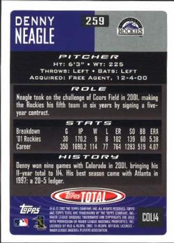 2002 Topps Total #259 Denny Neagle Back