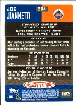 2002 Topps Total #284 Joe Jiannetti Back