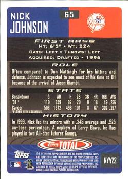 2002 Topps Total #65 Nick Johnson Back