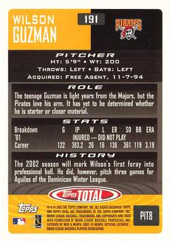 2002 Topps Total #191 Wilson Guzman Back
