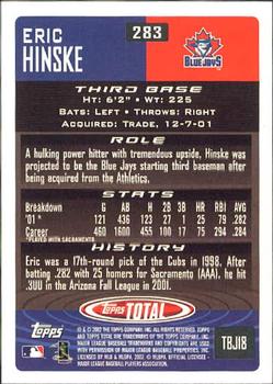 2002 Topps Total #283 Eric Hinske Back