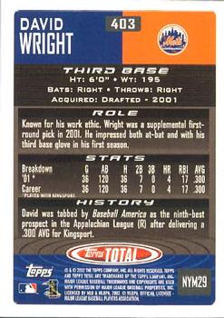 2002 Topps Total #403 David Wright Back