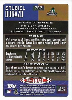 2002 Topps Total #762 Erubiel Durazo Back