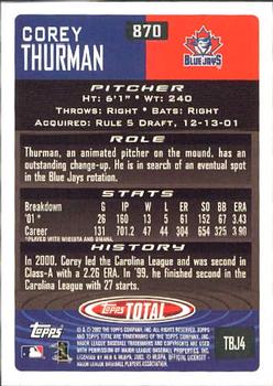 2002 Topps Total #870 Corey Thurman Back
