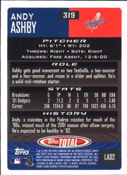 2002 Topps Total #319 Andy Ashby Back