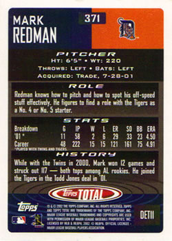 2002 Topps Total #371 Mark Redman Back