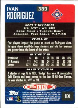 2002 Topps Total #389 Ivan Rodriguez Back