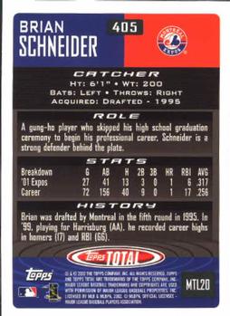 2002 Topps Total #405 Brian Schneider Back
