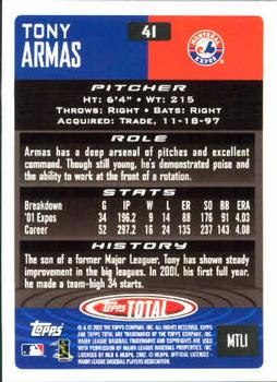 2002 Topps Total #41 Tony Armas Jr. Back