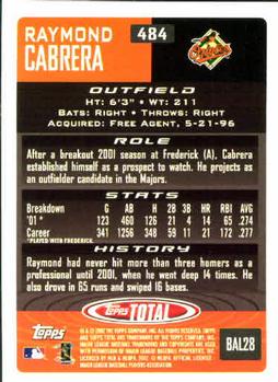 2002 Topps Total #484 Raymond Cabrera Back