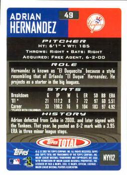 2002 Topps Total #49 Adrian Hernandez Back