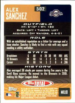 2002 Topps Total #502 Alex Sanchez Back