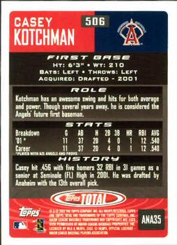 2002 Topps Total #506 Casey Kotchman Back