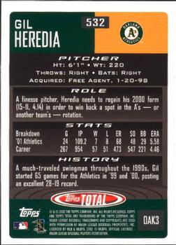 2002 Topps Total #532 Gil Heredia Back