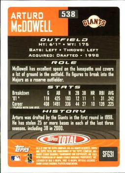 2002 Topps Total #538 Arturo McDowell Back