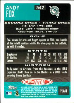 2002 Topps Total #542 Andy Fox Back