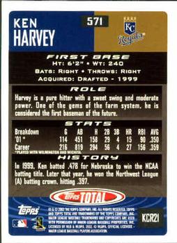2002 Topps Total #571 Ken Harvey Back