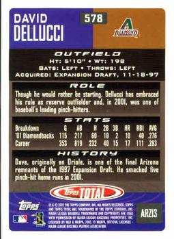 2002 Topps Total #578 David Dellucci Back