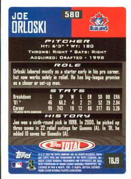 2002 Topps Total #580 Joe Orloski Back