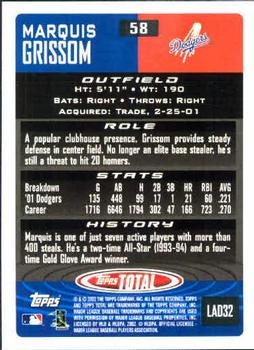 2002 Topps Total #58 Marquis Grissom Back