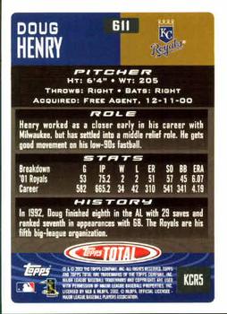 2002 Topps Total #611 Doug Henry Back