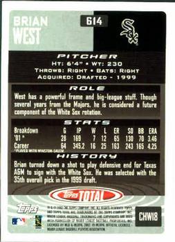 2002 Topps Total #614 Brian West Back