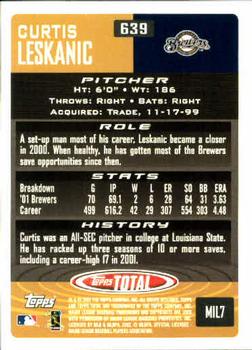 2002 Topps Total #639 Curtis Leskanic Back