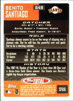 2002 Topps Total #649 Benito Santiago Back