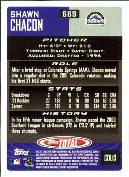2002 Topps Total #669 Shawn Chacon Back