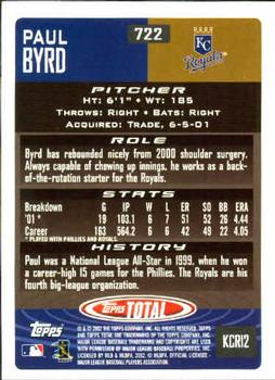 2002 Topps Total #722 Paul Byrd Back