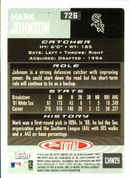 2002 Topps Total #726 Mark Johnson Back