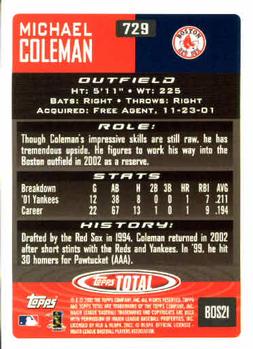 2002 Topps Total #729 Michael Coleman Back