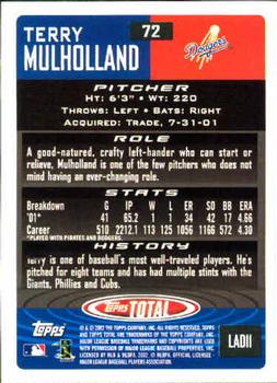 2002 Topps Total #72 Terry Mulholland Back