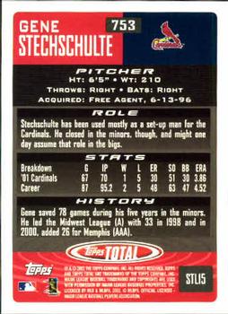 2002 Topps Total #753 Gene Stechschulte Back