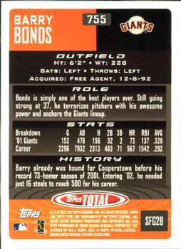 2002 Topps Total #755 Barry Bonds Back