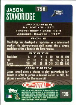 2002 Topps Total #758 Jason Standridge Back
