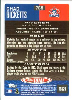 2002 Topps Total #765 Chad Ricketts Back