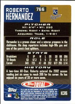 2002 Topps Total #766 Roberto Hernandez Back