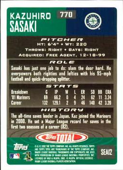 2002 Topps Total #770 Kazuhiro Sasaki Back