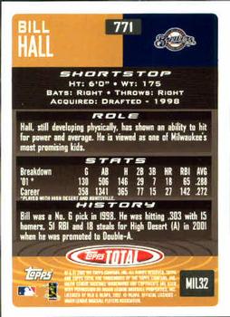 2002 Topps Total #771 Bill Hall Back