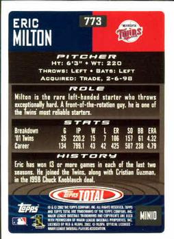2002 Topps Total #773 Eric Milton Back