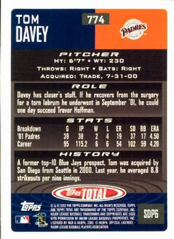 2002 Topps Total #774 Tom Davey Back
