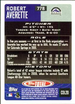 2002 Topps Total #778 Robert Averette Back