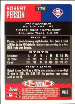 2002 Topps Total #779 Robert Person Back