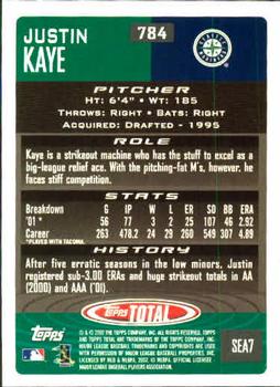 2002 Topps Total #784 Justin Kaye Back