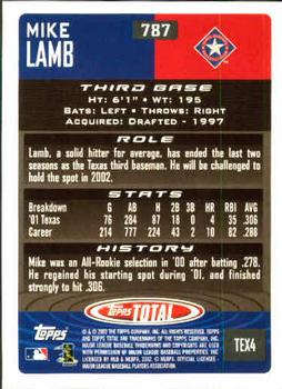 2002 Topps Total #787 Mike Lamb Back