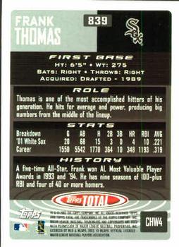 2002 Topps Total #839 Frank Thomas Back