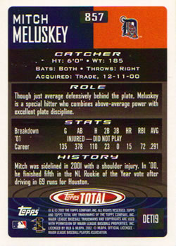 2002 Topps Total #857 Mitch Meluskey Back
