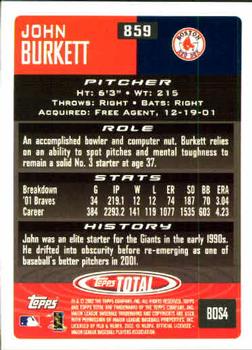 2002 Topps Total #859 John Burkett Back