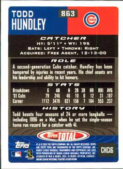 2002 Topps Total #863 Todd Hundley Back